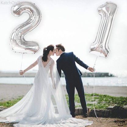 Silver Number 21 Foil Balloon - US