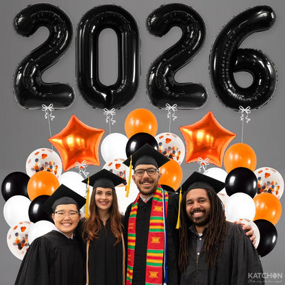 Graduation Decorations 2026 | Black 2026 Balloons Set, Giant 40 Inch - Pack of 34 | Orange and Black Graduation Balloons 2026 | Grad Decorations 2026 Kit, Graduation Decorations Class of 2026, KatchOn
