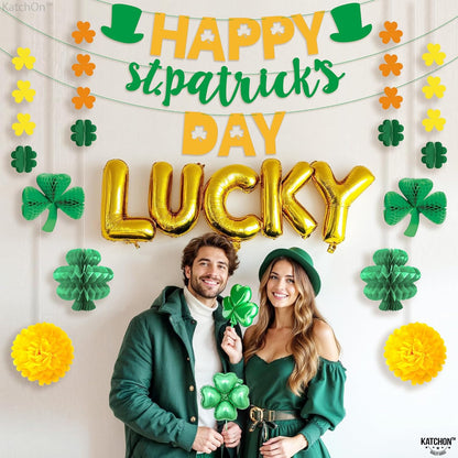 KatchOn, Happy St Patricks Day Decorations - Pack of 13 | No DIY, 10 Feet, St Patricks Day Banners, St Patricks Day Garland | Shamrock Garland, St Patricks Day Centerpiece | Shamrock Decorations