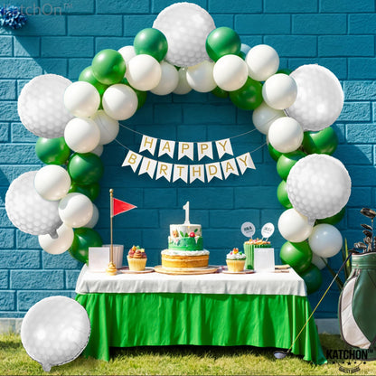 KatchOn White Foil Golf Balloons - 18 Inch | Golf Ball Balloons for Hole in One Birthday Party Decorations | Golf Themed Birthday, Thir-tee, Golf Event Decorations, and Celebrations