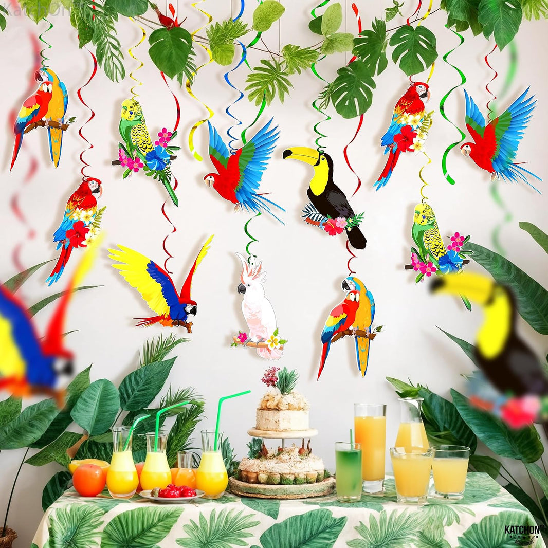 KatchOn Tropical Hanging Swirl Decoration, Pack of 20 | Jungle Decoration for Jungle Party Decorations, Tropical Birds Decorations