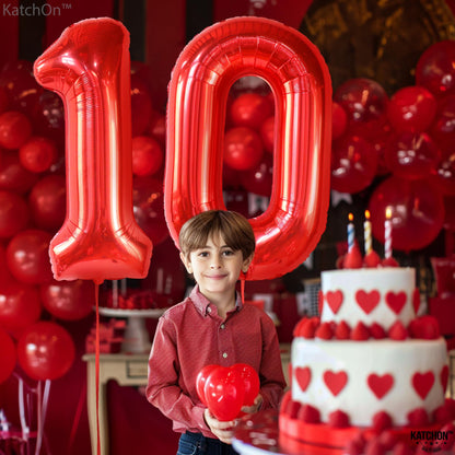 KatchOn, Giant Red 10 Balloon Number - 40 Inch | 10th Birthday Decorations | Balloons for 10 Birthday Decorations Red | Red Number 10 Balloons