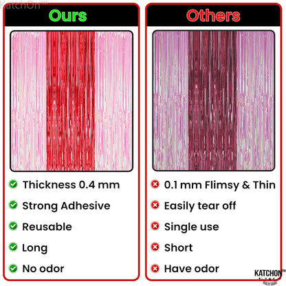 KatchOn, Xtralarge Pink and Red Streamer Backdrop - 3.2x8 Feet, Pack of 3 | Pink and Red Fringe Backdrop | Backdrop Curtain for Sweet Sixteen Party Decorations | Bachelorette Party Décor