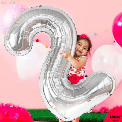 KatchOn, Big Silver Number 2 Balloon - 40 Inch | Silver 2 Balloon Number | Two The Moon Balloons, Two The Moon Birthday Decorations Girl | Number Balloons for Wedding Anniversary