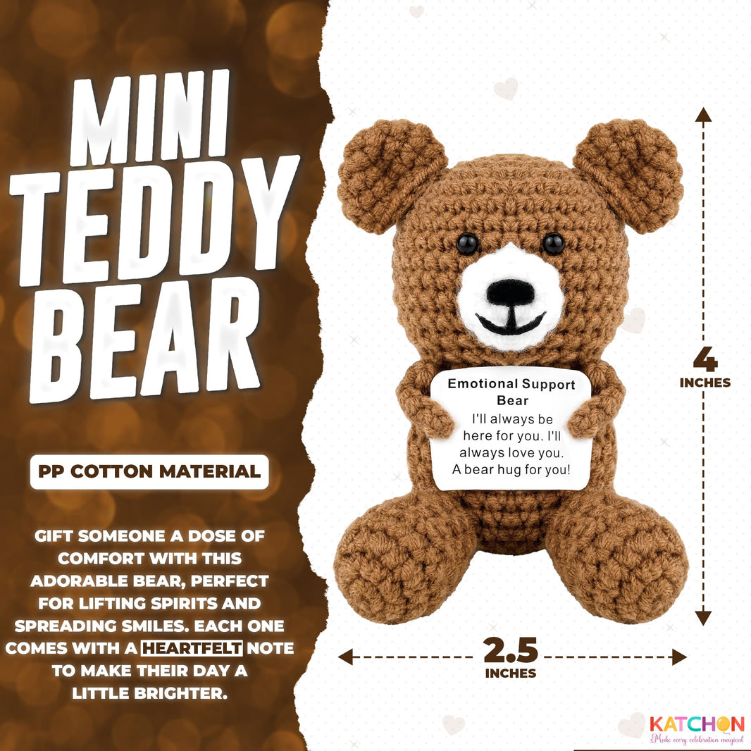 KatchOn, Emotional Support Crochet Teddy Bear | Crochet Animals with Positive Messages | Positive Crochet Animals, Coworker Gifts | Stuffed Animal | Emotional Support Bear