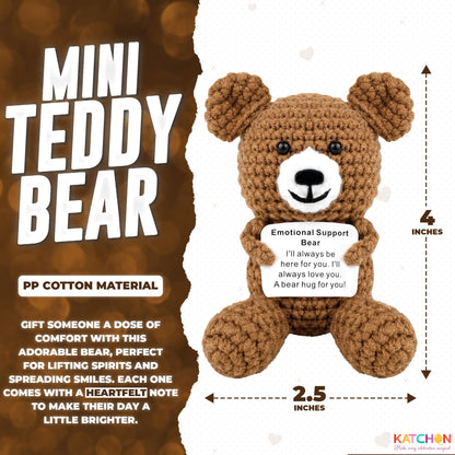 KatchOn, Emotional Support Crochet Teddy Bear | Crochet Animals with Positive Messages | Positive Crochet Animals, Coworker Gifts | Stuffed Animal | Emotional Support Bear