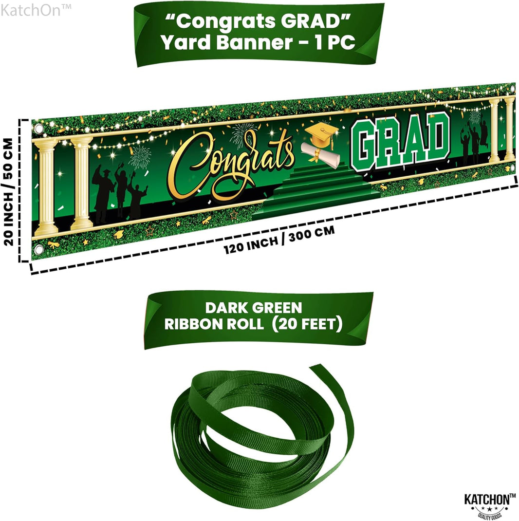 KatchOn, Green and Gold Congrats Grad Banner - 120x20 Inch | Graduation Yard Banner 2026 | Graduation Yard Sign for Graduation Decorations 2026 | Congrats Grad Graduation Banner | Class of 2026