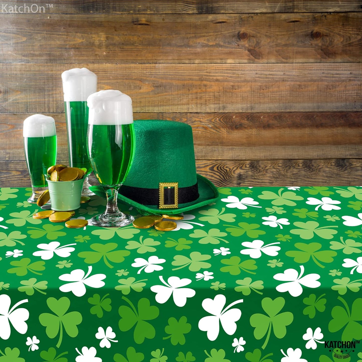 KatchOn, Pack of 2 St Patricks Day Tablecloth - 54x108 Inch | Disposable Shamrock Tablecloth for Shamrock Decorations | St Patricks Day Decorations Plastic Table Cloth | St Patricks Day Table Cloth