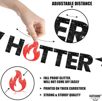 Katchon, Now Hotter By One Degree Banner - 10 Feet | Congrats Grad Banner | One Degree Hotter Decorations | Graduation Backdrop, 2026 Graduation Decorations | Glitter Black Graduation Banner