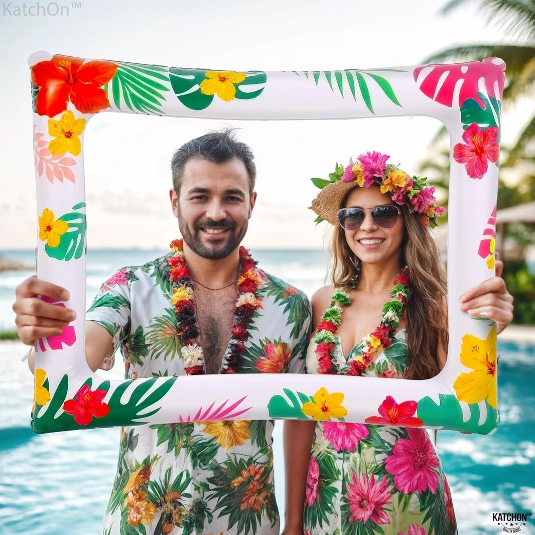 KatchOn, Luau Photo Booth Frame - 28x23 Inch | Luau Party Decorations | Inflatable Selfie Frame, Luau Decorations | Tropical Party Decoration, Pool Party Decoration, Photobooth Frame