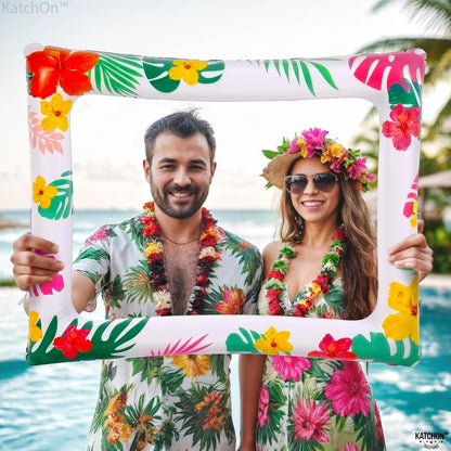 KatchOn, Luau Photo Booth Frame - 28x23 Inch | Luau Party Decorations | Inflatable Selfie Frame, Luau Decorations | Tropical Party Decoration, Pool Party Decoration, Photobooth Frame
