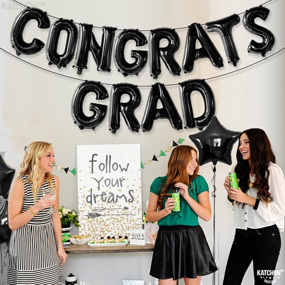 Graduation Decorations 2026 | Black Congrats Grad Balloons - 16 Inch | Black Congrats Grad Banner | Graduation Balloon Banner For Congrats Grad Decorations, Congratulations Decorations, KatchOn