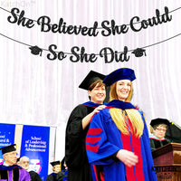 KatchOn, She Believed She Could So She Did Banner - Glitter, 10 Feet, No DIY | Black Grad Banner for Graduation Decorations 2026 | Medical College Graduation Party Decorations 2026