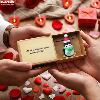 KatchOn, Handmade Mini Penguin Gift with Matchbox Message | Cute Valentines Day Gifts for Her, Unique Penguin for Women, Sister, Men | Dad Birthday Gift, Galentines Gifts for Friends, Boyfriend