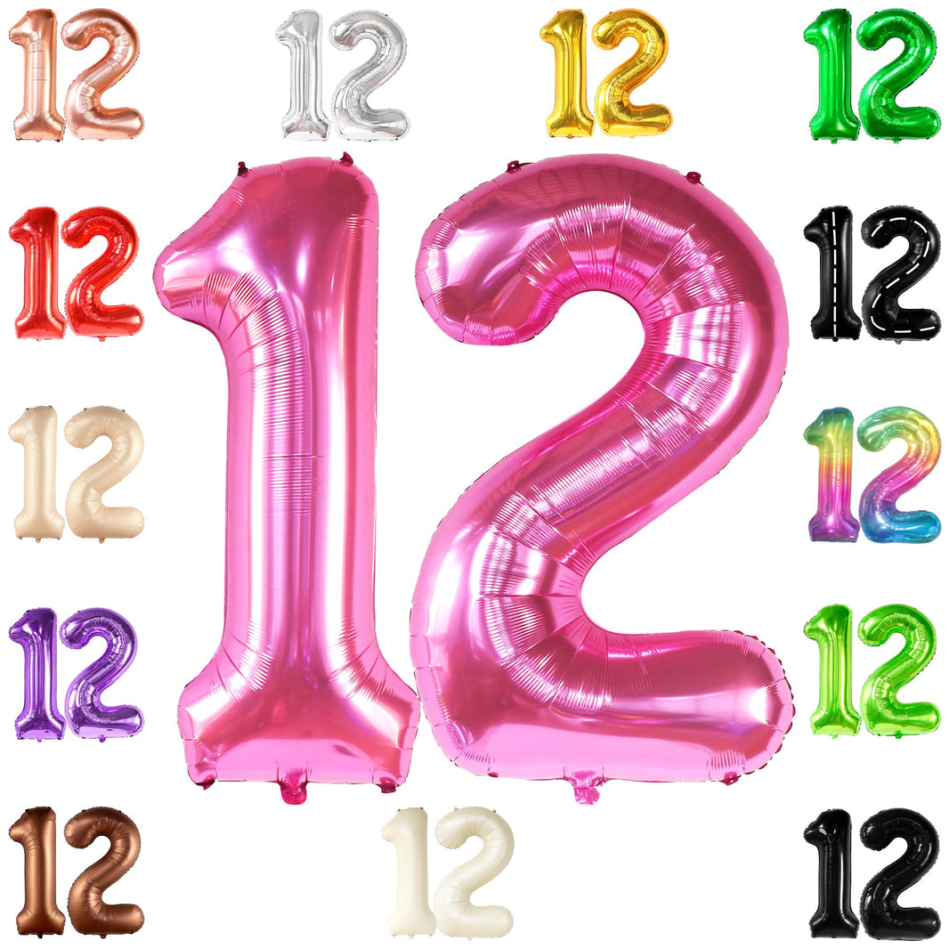 KatchOn, Hot Pink 12 Balloon Number - Giant, 40 Inch | Hot Pink 12th Birthday Decorations for Girls | 12 Shades of Pink Party Decorations | 12 Balloon Number Pink | Hot Pink Birthday Decorations Girls