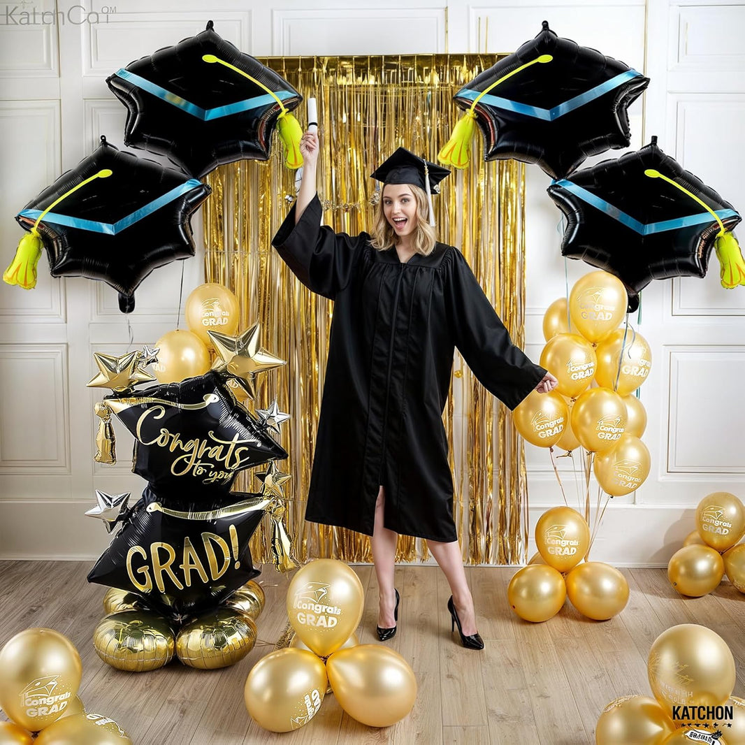 Graduation Decorations 2026 | Big Graduation Cap Balloon - 22 Inch, Pack of 4 | graduation Balloons, Grad Hat for Graduations Decorations Class of 2026 | Grad Foil Balloons, KatchOn