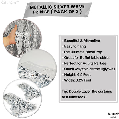 KatchOn, XtraLarge Wavy Silver Backdrop Curtain - Pack of 2 |  Silver Streamers Backdrop for Disco Party Decorations  | Fringe Curtains for Engagement, 25th Anniversary, 25th Birthday Decorations