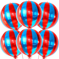 Big, Red and Blue Carnival Balloons - Pack of 6, Circus Decorations | 22 Inch 360 Degree 4D Red Blue Balloons | Carnival & Circus Theme Party Decorations