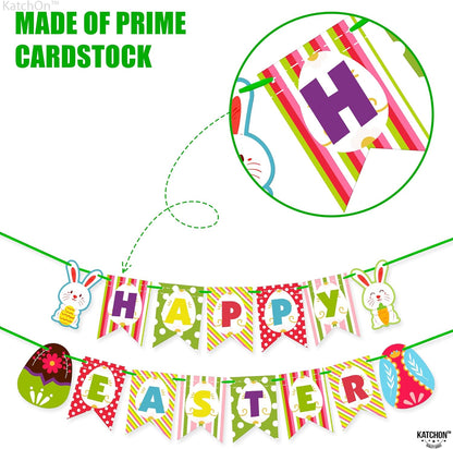 KatchOn, Pre-Strung Happy Easter Banner for Mantle - 10 Feet, No DIY | Happy Easter Sign for Easter Party Decorations | Easter Backdrop for Easter Decorations for the Home | Easter Garland Decorations