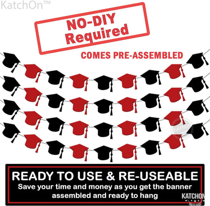 KatchOn, Red and Black Graduation Cap Garland, 8 Feet - 4 Strings | Red and Black Grad Decoration Class of 2026 | Graduation Decorations 2026 | Graduation Cap Decorations