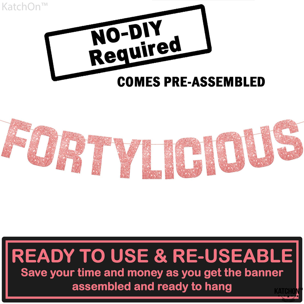 KatchOn, Fortylicious Pink Glitter Banner - Happy 40th Birthday Party Banner - 40th Wedding Anniversary Decorations - Milestone Birthday Party Decorations