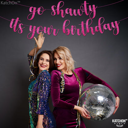 KatchOn, Go Shawty Its Your Birthday Banner - 10 Feet, No DIY | Glitter Pink Birthday Decorations for Women | Funny  Banner for Women | Pink Go Shawty Its Your birthday Decorations for Girls