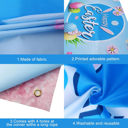 KatchOn, XtraLarge Happy Easter Backdrop - Large, 72x44 Inch | Happy Easter Banner for Easter Decorations | Easter Backdrops for Photography, Easter Party Decorations | Easter Egg Hunt Decorations