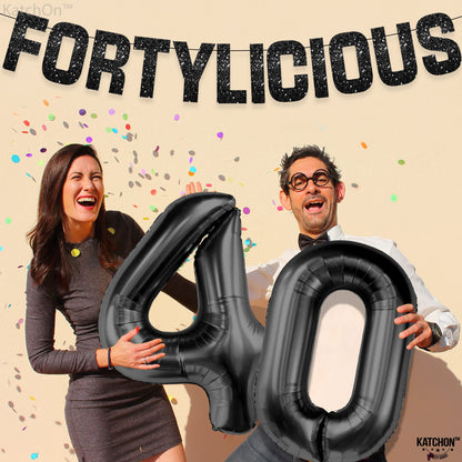 KatchOn, Prestrung, Glitter Black Fortylicious Banner - 10 Feet | Black Fortylicious Banner For Happy Birthday Decorations | 40th Birthday Decorations For Men