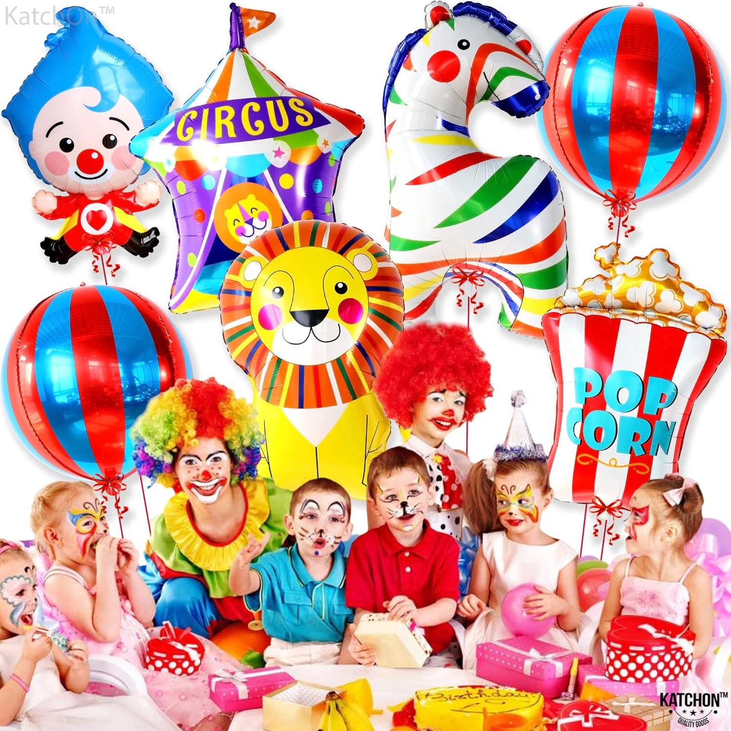 KatchOn Circus Balloons for Carnival Theme Party Decorations, 7 Count, Perfect for Birthday Parties