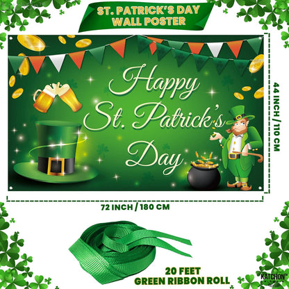KatchOn, Happy St Patricks Day Banner - XtraLarge, 72x44 Inch, St Patricks Day Backdrops for Photography | St Patricks Day Decorations | Leprechaun Banner for Party | Saint Patricks Day Decorations