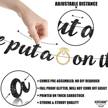 KatchOn, He Put a Ring On It Banner - 10 Feet, No DIY | Black and Gold Engagement Party Decorations | He Put A Ring On It Sign for Bachelorette Party Decorations, Bridal Shower Decorations