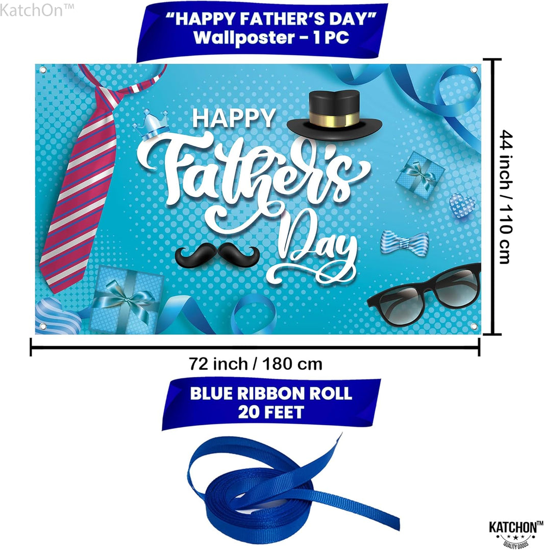 KatchOn, Blue Happy Fathers Day Banner - XtraLarge, 72x44 Inch | Happy Fathers Day Decorations for Party | Happy Fathers Day Backdrop for Photography, Father's Day Decorations, Happy Fathers Day Sign