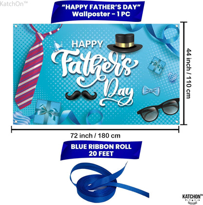KatchOn, Blue Happy Fathers Day Banner - XtraLarge, 72x44 Inch | Happy Fathers Day Decorations for Party | Happy Fathers Day Backdrop for Photography, Father's Day Decorations, Happy Fathers Day Sign