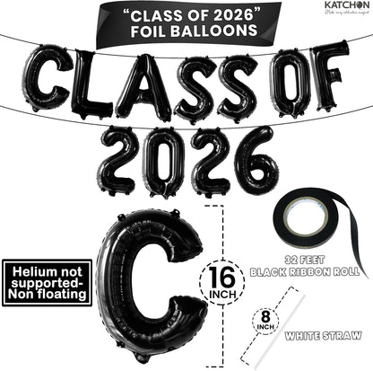 KatchOn, Black Class of 2026 Balloons - 16 Inch | Graduation Balloons Banners | Black Graduation Decorations 2026 | Class of 2026 Banner for Class of 2026 Decorations, Graduation Party Decorations