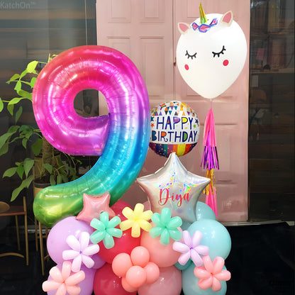 KatchOn, Rainbow Number 9 Balloon - 40 Inch | Foil 9 Birthday Balloon for 9th Birthday Decorations | Number Balloons for Anniversary Decorations | Rainbow Party Decor