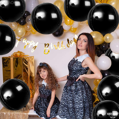 KatchOn, Huge Black Foil Balloons - 22 Inch, Pack of 12 | Round 4D Balloon | Black Party Decorations | Mylar Balloons For Birthday, Bachelorette | Halloween Decor Indoor | New Year Decorations 2026