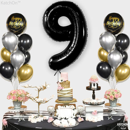 KatchOn, Giant Black Number 9 Balloon - 40 Inch | Foil 9 Birthday Balloon for 9th Birthday Decorations | 9th Anniversary Decoration | Black Party Decoration