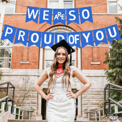 KatchOn, Felt We Are So Proud of You Banner - 10 Feet, No DIY | Blue White Congratulations Banner, Blue Graduation Decorations Class of 2024 | Congratulations Decor, Graduation Party Decorations 2024