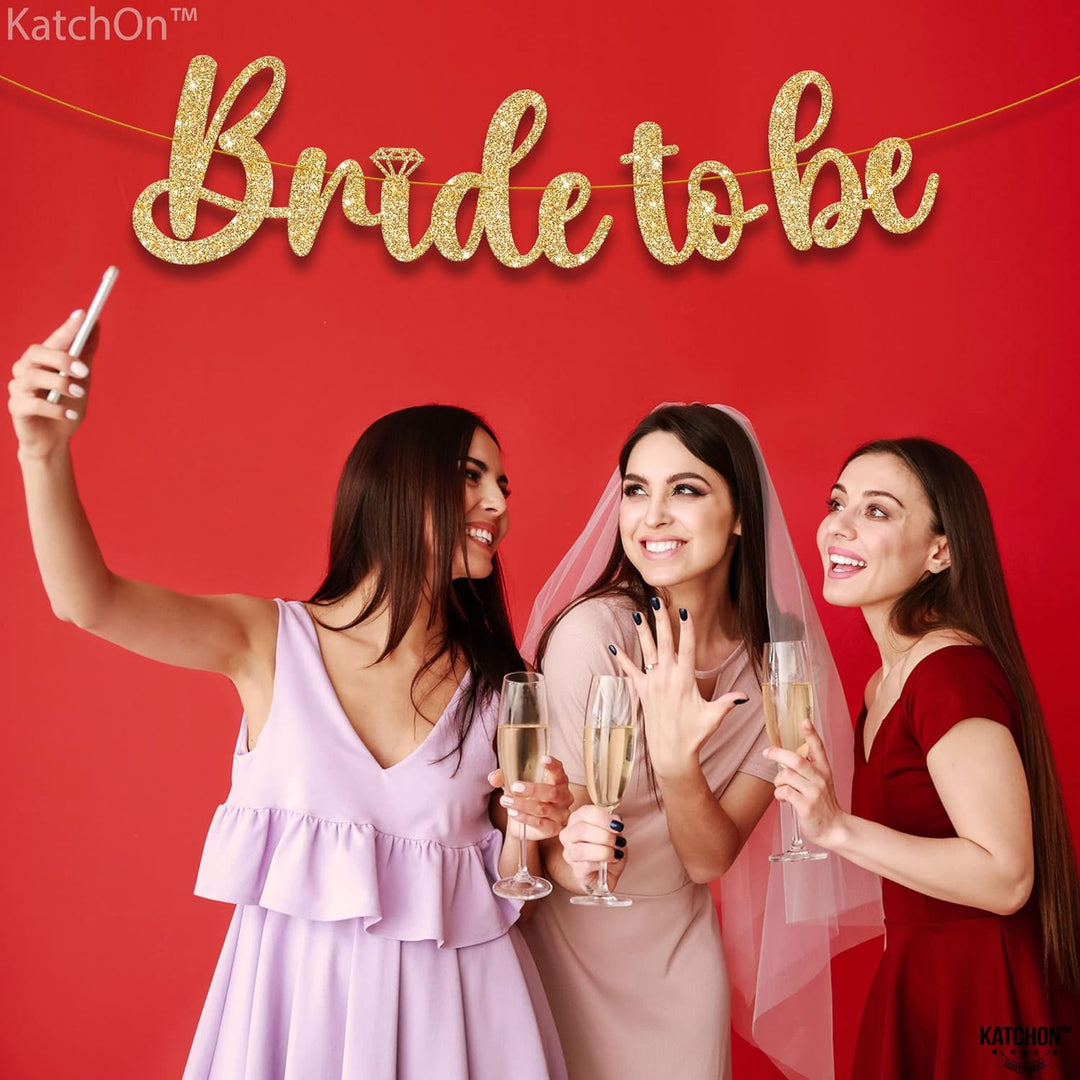 KatchOn Gold Glitter Bride To Be Banner - 10 Feet, Pre-Strung No DIY | Gold Bride to Be Sign for Bachelorette Party Decorations | Gold Bride to Be Gold Glitter Banner for Bridal Shower Decorations
