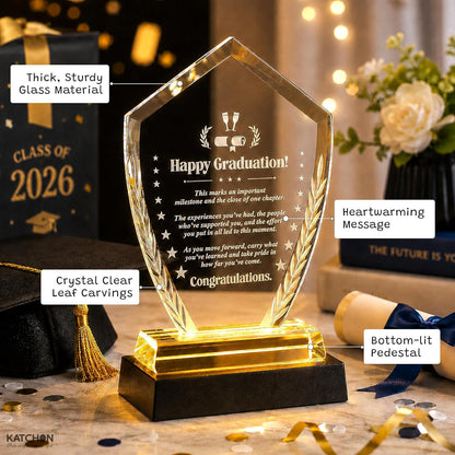 Graduation Gifts - Pack of 1, LED Graduation Keepsake, Grad Gifts for Him, Her | Graduation Crystal Gifts, Graduation Decorations 2026, Crystal Plaque Decor Class of 2026, Signature Keepsake, KatchOn