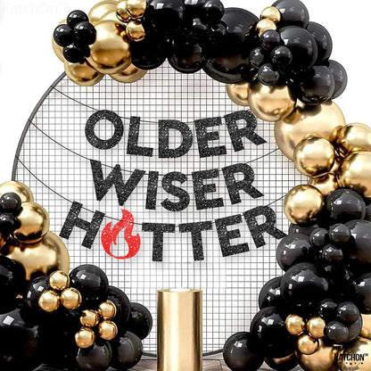 KatchOn, Shiny Older Wiser Hotter Banner - No DIY, 10 Feet | Funny Birthday Decorations | Older Wiser Hotter Birthday Banner, Adult Birthday Party Decorations, Older Wiser Hotter Birthday Decorations