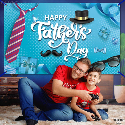 KatchOn, Blue Happy Fathers Day Banner - XtraLarge, 72x44 Inch | Happy Fathers Day Decorations for Party | Happy Fathers Day Backdrop for Photography, Father's Day Decorations, Happy Fathers Day Sign