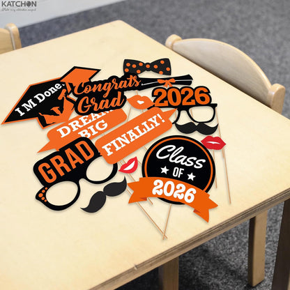 KatchOn, Graduation Photo Booth Props - Pack of 21 | Grad Photo Props for Orange and Black Graduation Decorations 2026 | Graduation Props for Congrats Grad Decorations | Class of 2026 Decorations