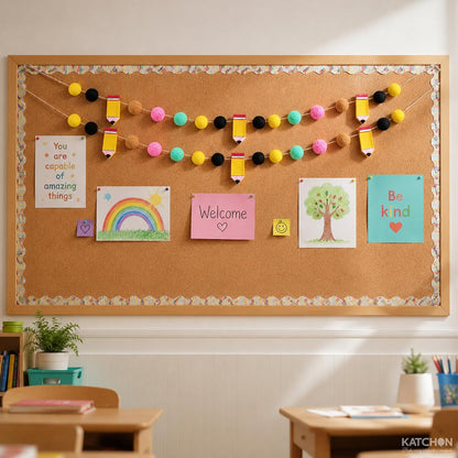 KatchOn Pre-Assembled Felt Pompom Pencil Banner for Back to School 8.2 Feet
