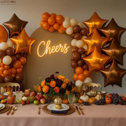 Katchon, Metallic Brown And Orange Star Foil Balloons 18 Inch - Pack of 12 | Brown and Orange Balloons for Friendsgiving Party Decorations, Thanksgiving Foil Balloons, Bachelorette Party, Baby Shower