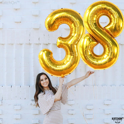 KatchOn, Giant Gold 38 Balloon Numbers - 40 Inch | Gold 38 Number Balloons for 38th Birthday Decorations for Women | Number 38 Gold Balloon, 38 Birthday Decorations for Men | 38th Birthday Balloons