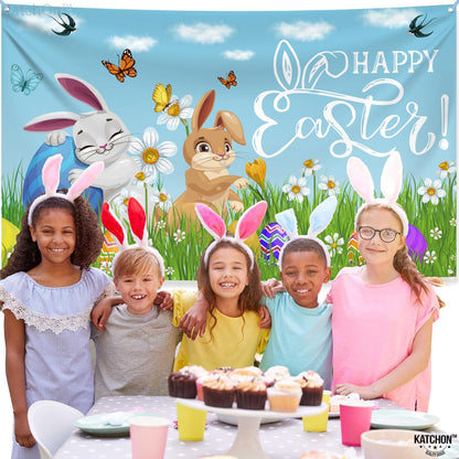 katchon happy easter banner decorations xtralarge 72x44 inch easter backdrops for photography easter banners for outside easter party decorations easter backdrop for easter wall decorations