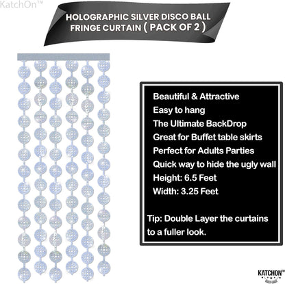 KatchOn, Silver Disco Ball Curtain - XtraLarge, 6.5 Feet, Pack of 2 | Silver Streamers Backdrops for Photoshoot | Disco Ball Backdrop for Parties, Silver Foil Fringe Curtain, Disco Party Decorations