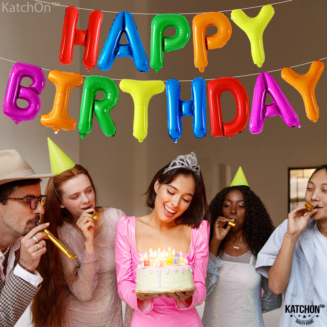KatchOn, Rainbow Happy Birthday Foil Balloons Letters - 16 Inch | Happy birthday Sign, Rainbow Birthday Party Decorations | Happy Birthday Banner for Kids, Adults and more for Party Supplies