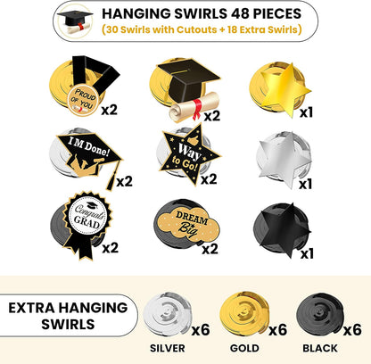 KatchOn, Graduation Hanging Swirls - Pack of 46 | Graduation Hanging Decorations 2024 Graduation Party Decorations | Black and Gold Graduation Decorations 2024 | Graduation Decorations Class of 2024